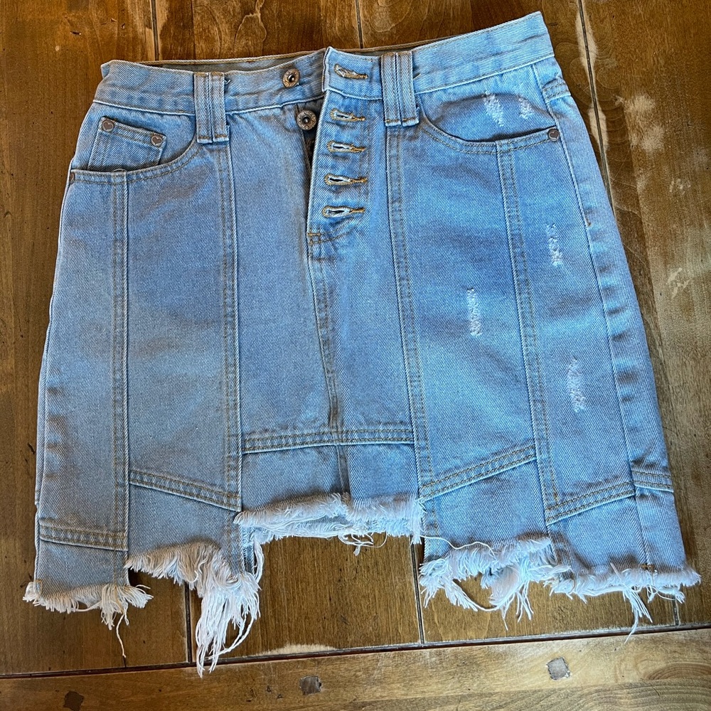 POL Distressed Denim Mini Skirt